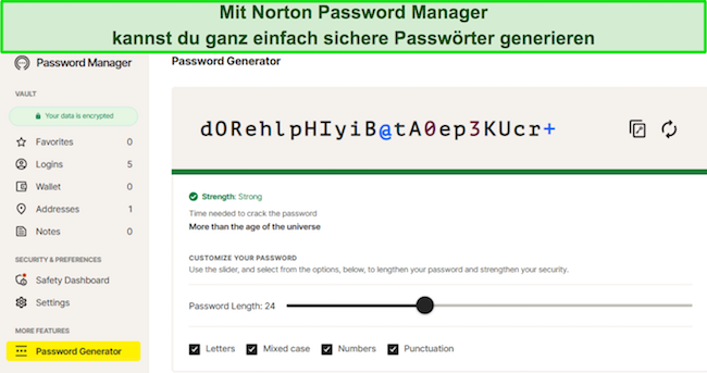 Screenshot des Passwortgenerators von Norton Password Manager