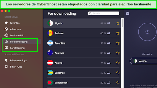 Los servidores optimizados para juegos no están disponibles en la aplicación macOS de CyberGhost