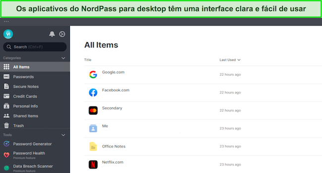 Todos os aplicativos de desktop do NordPass têm designs intuitivos
