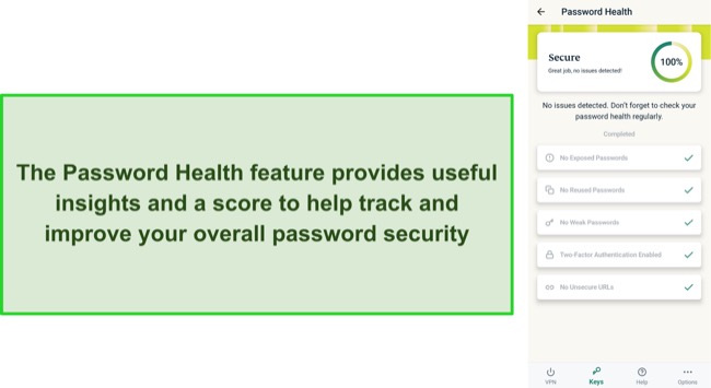 Screenshot of ExpressVPN Keys' Password Health feature