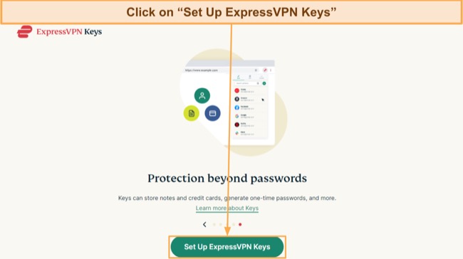 Screenshot showing how you can start setting up ExpressVPN Keys