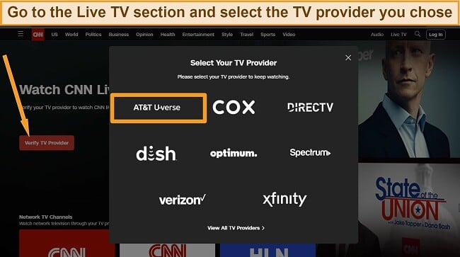 Screenshot of How to watch CNN Live Verification webpage.