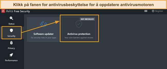 Skjermbilde av Avira Antivirus som oppdaterer sine anti-malware definisjoner for forbedret beskyttelse.