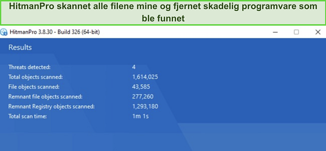 Sophos HitmanPro skanningsresultatside