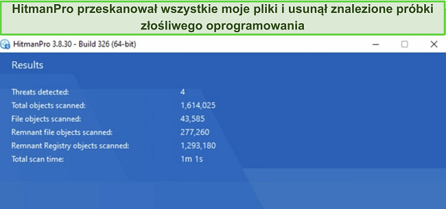 Strona wyników skanowania Sophos HitmanPro