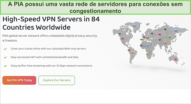 Captura de tela mostrando o mapa de cobertura de servidores da PIA