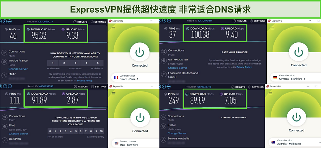 ExpressVPN服务器速度测试的截图