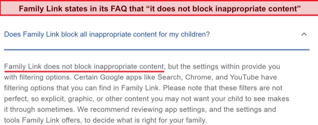 Family Link is not a good option for blocking inappropriate content on Android 