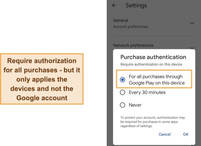 You can choose how often you want to require authentication before a purchase