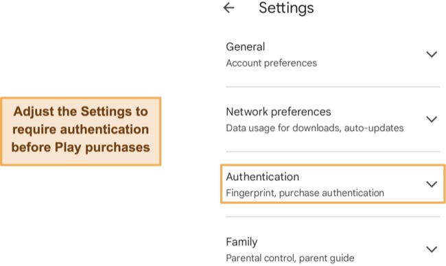 You can enable purchase authentication through the Play Store settings