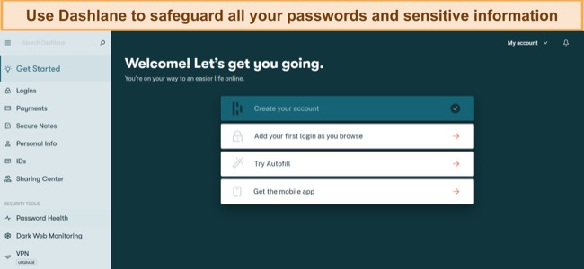 Screenshot showing Dashlane's interface after it's been set up