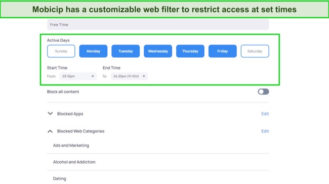 You can even block content on specific days and times