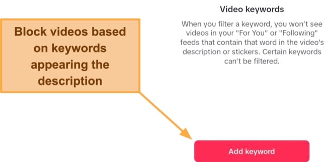 Use the keyword filter to block some videos