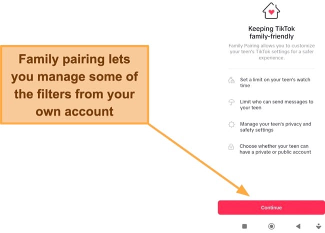 Enable family pairing for additional control over the TikTok privacy settings