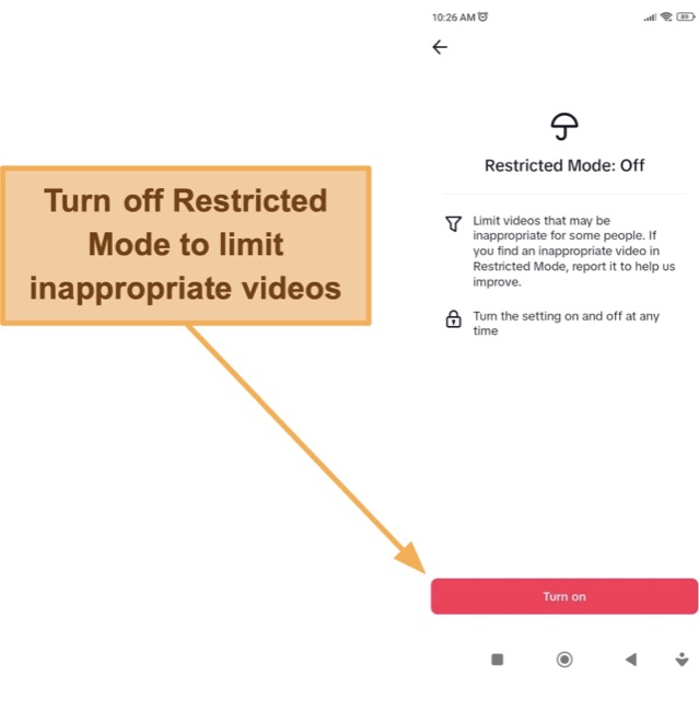 Restricted mode automatically blocks videos TikTok deems inappropriate