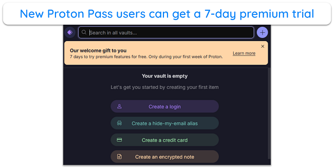 Proton Pass trial dialog