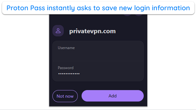 Proton Pass auto save dialog