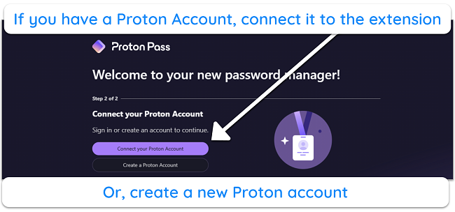 Screenshot showing how to connect Proton Pass to your Proton account