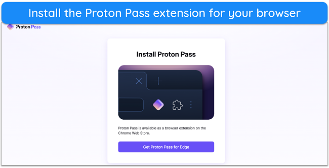 Screenshot showing how to install Proton Pass' browser extension