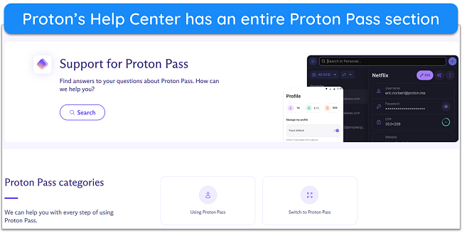 Screenshot of Proton Pass' online knowledge base