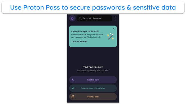 Screenshot of Proton Pass' Android app once it's been set up