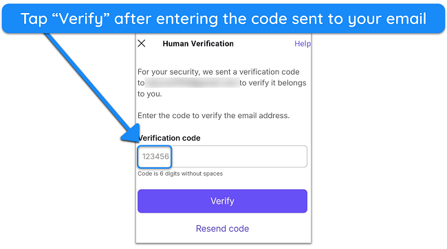 Screenshot showing how to verify your Proton account
