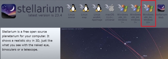 Stellarium download links screenshot
