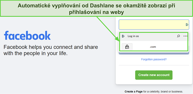 Snímek obrazovky ukazující funkci automatického vyplňování Dashlane