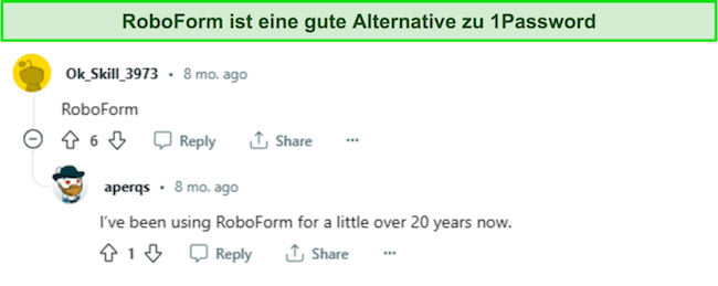 RoboForm, laut Reddit eine 1Password-Alternative