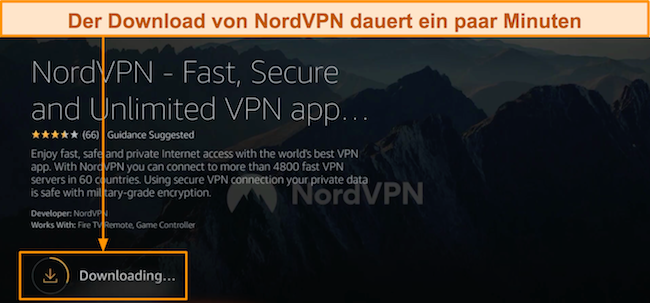 Screenshot des Herunterladens der NordVPN-App auf den Amazon Fire Stick