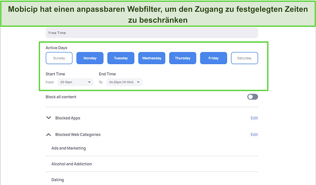 Sie können sogar Inhalte an spezifischen Tagen und Zeiten blockieren