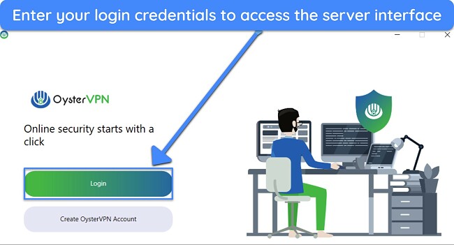 Screenshot showing the login interface of OysterVPN