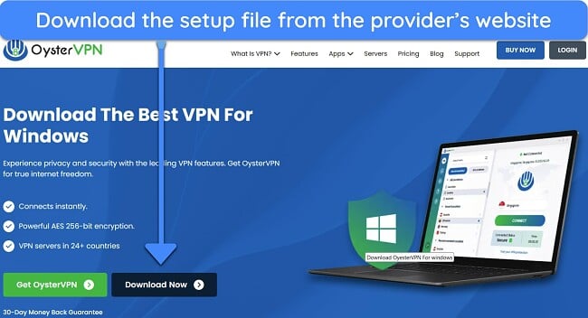 Screenshot showing the download page for OysterVPN on Windows