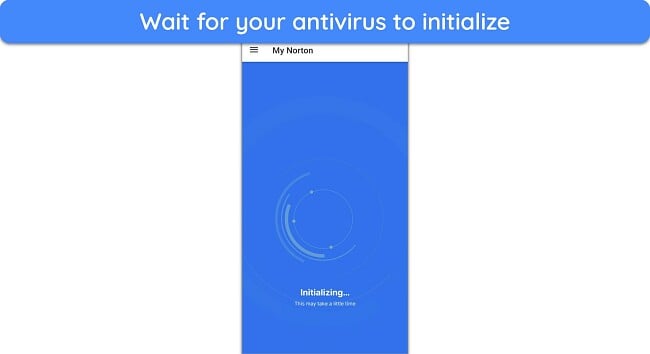 Screenshot showing Norton's initialization on Android after signing in for the first time