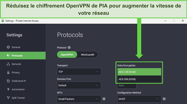 Améliorez vos vitesses de connexion avec le chiffrement personnalisable de PIA