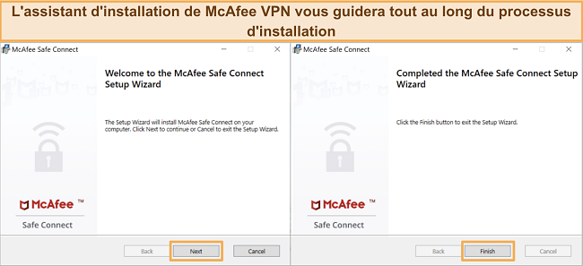 Capture d'écran du processus d'installation du VPN McAfee