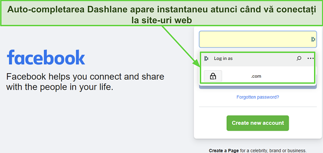 Captură de ecran arătând funcția de auto-completare a Dashlane