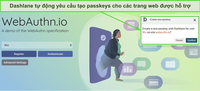 Ảnh chụp màn hình Dashlane yêu cầu tạo mật khẩu cho webauthn.io