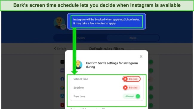 graphic showing Bark's screen time settings
