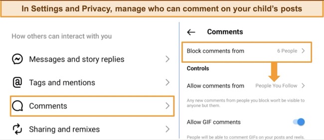 Graphic showing Instagram's Comment settings.