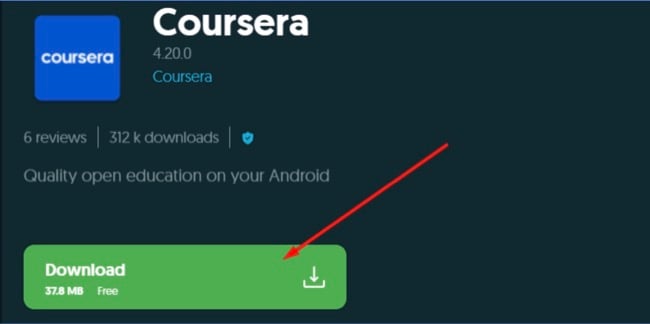 Coursera download APK button screenshot