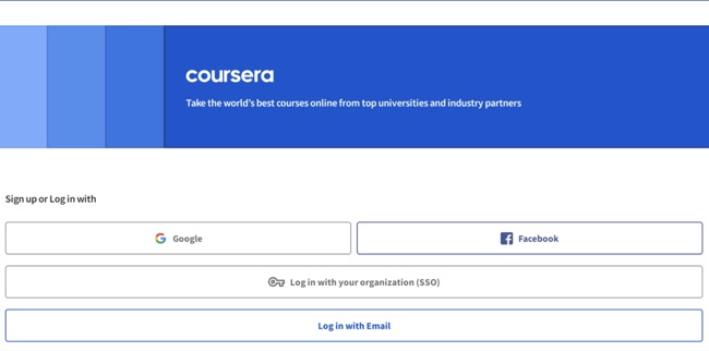 Coursera sign up buttons screenshot