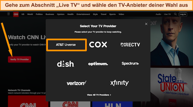 Screenshot der Seite „So sehen Sie sich die CNN Live Verification-Webseite an“.