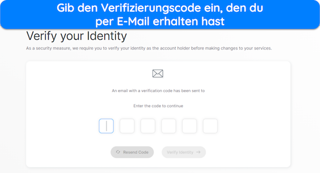 Screenshot, der zeigt, wie Sie Ihre Identität für die Stornierung überprüfen