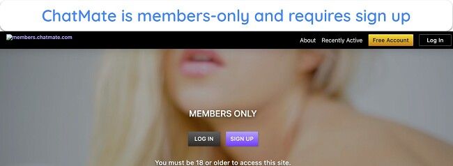Screenshot of ChatMate's homepage where you can log in or sign up