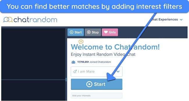 Screenshot of Chatrandom's homepage