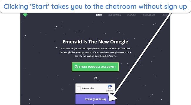 Screenshot of Emerald Chat's homepage