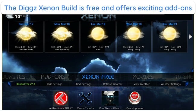 Diggz Xenon has an appealing interface and offers many free exciting add-ons.