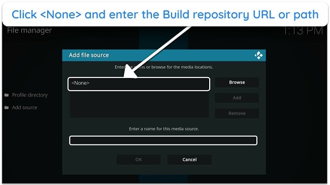 Add the source of the repository by pasting in or typing the URL and naming it.
