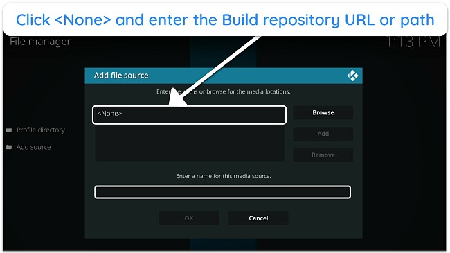 Add the source of the repository by pasting in or typing the URL and naming it.